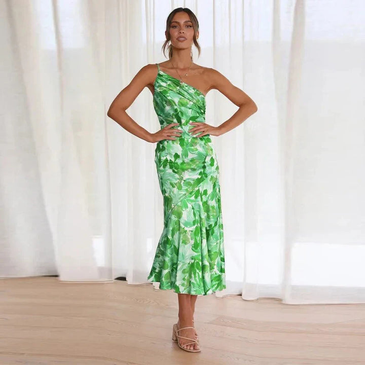 KORDULA - ROBE MIDI ASYMÉTRIQUE AVEC MOTIF