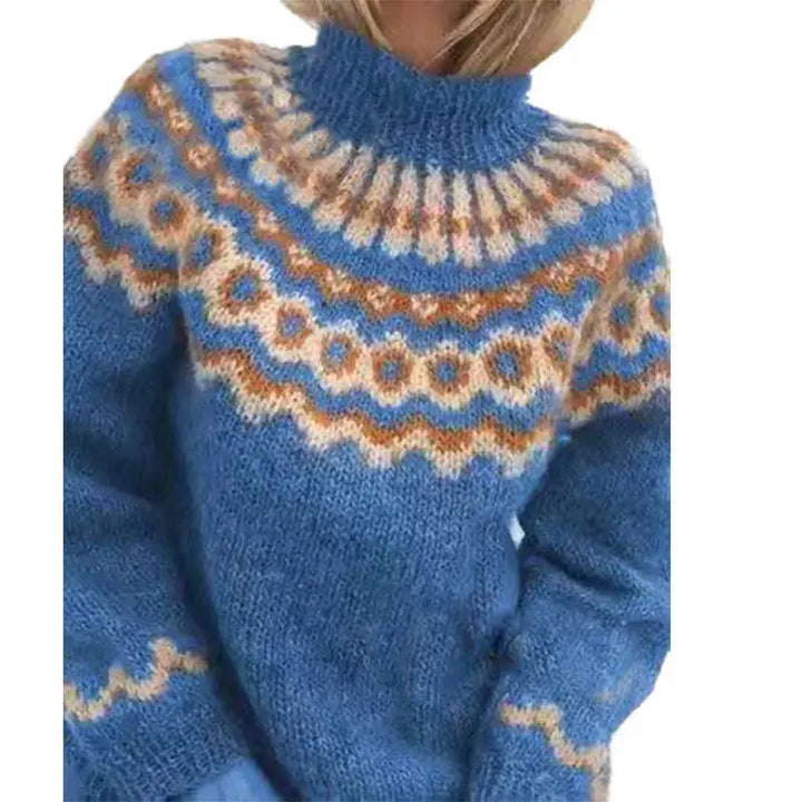 Pull en grosse maille norvégien pour femmes | Manches longues col roulé