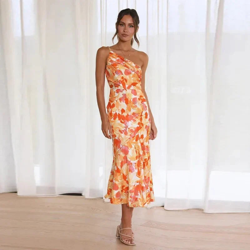 KORDULA - ROBE MIDI ASYMÉTRIQUE AVEC MOTIF
