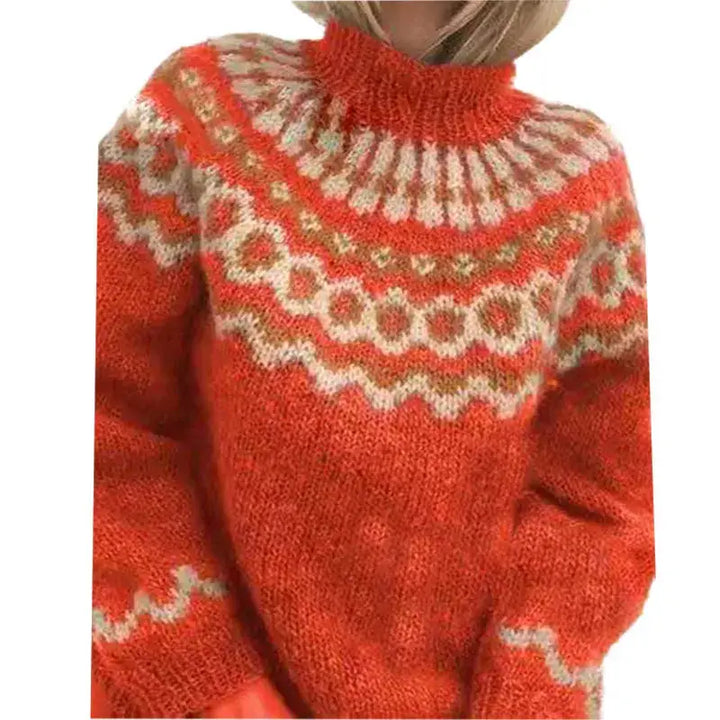 Pull en grosse maille norvégien pour femmes | Manches longues col roulé