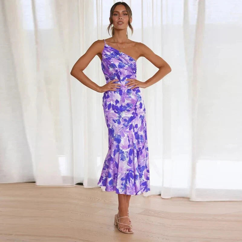 KORDULA - ROBE MIDI ASYMÉTRIQUE AVEC MOTIF
