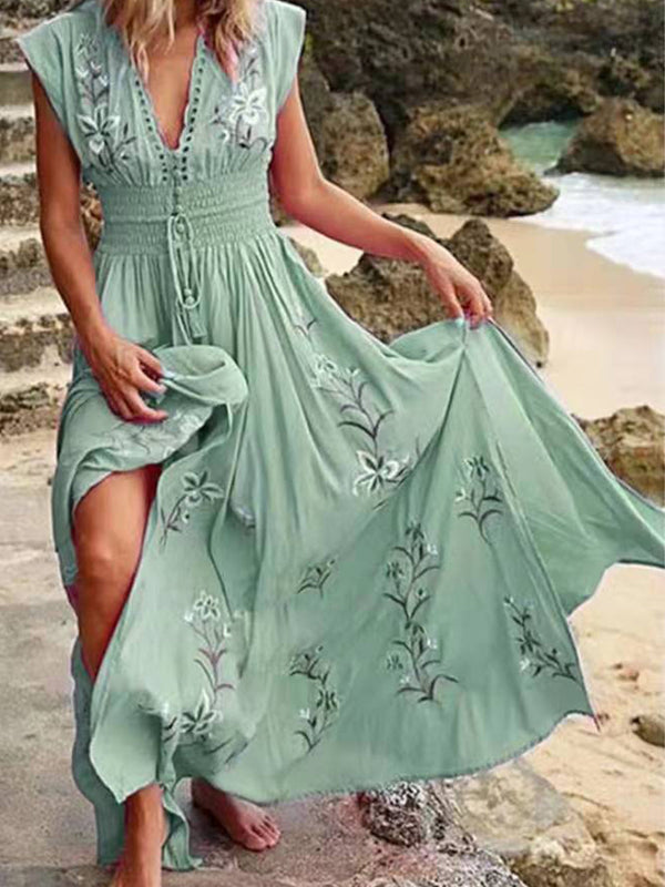 Paulina | Robe maxi boho avec décolleté en V - Élégante et fluide