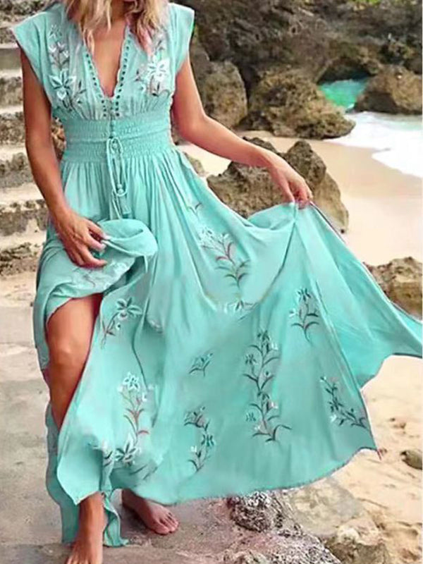 Paulina | Robe maxi boho avec décolleté en V - Élégante et fluide