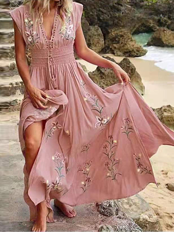 Paulina | Robe maxi boho avec décolleté en V - Élégante et fluide