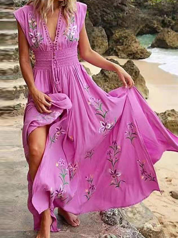 Paulina | Robe maxi boho avec décolleté en V - Élégante et fluide