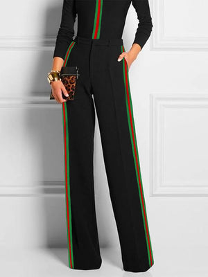 Pantalon rayé décontracté à manches longues, coupe près du corps, couleur contrastée