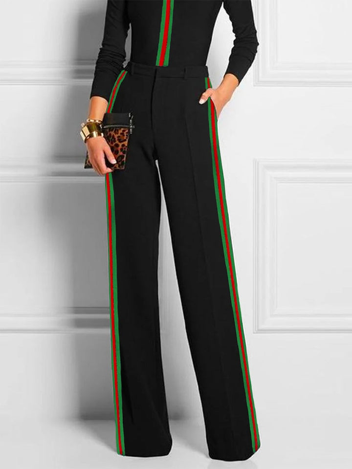 Pantalon rayé décontracté à manches longues, coupe près du corps, couleur contrastée