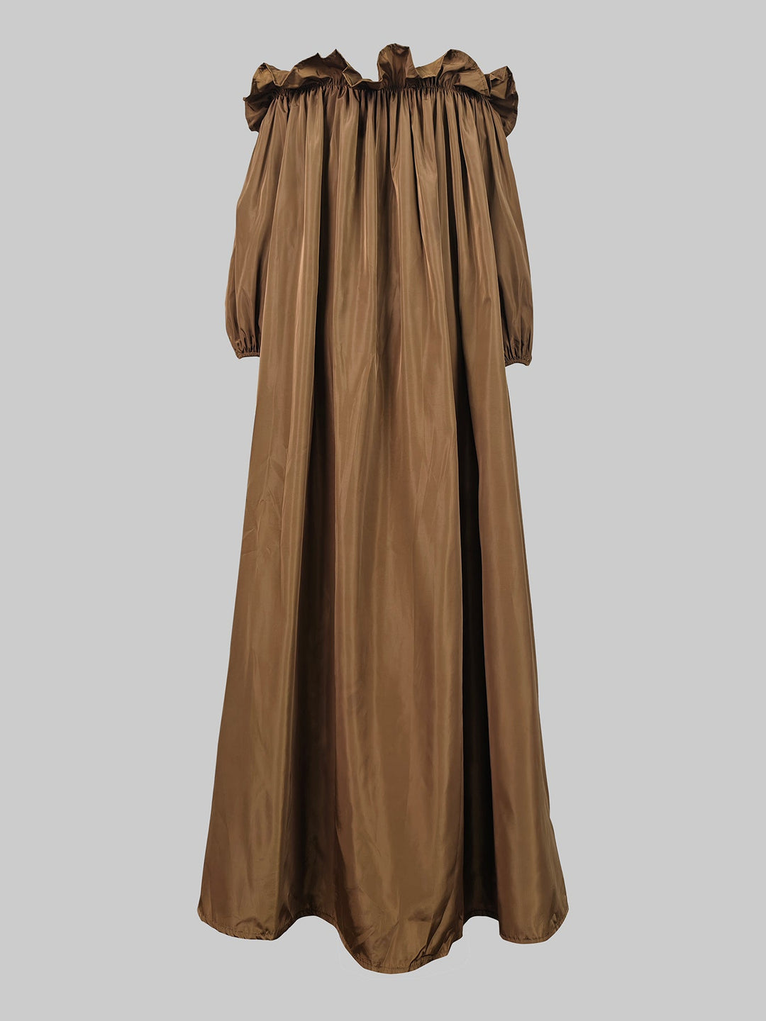 Robe longue ample plissée à manches bouffantes, à falbalas, à épaules dénudées, couleur unie