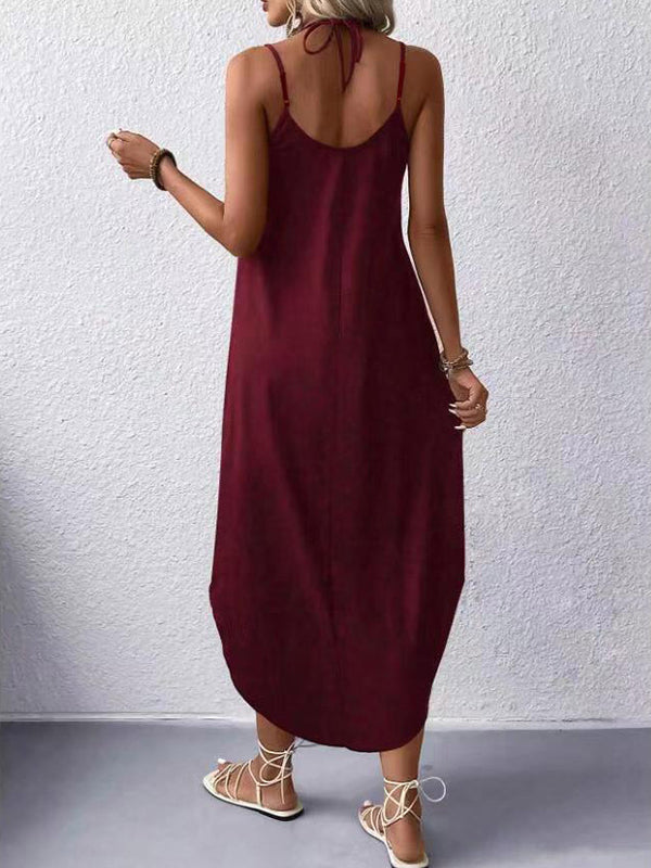 Robe longue ample grande taille, à fines bretelles, couleur unie