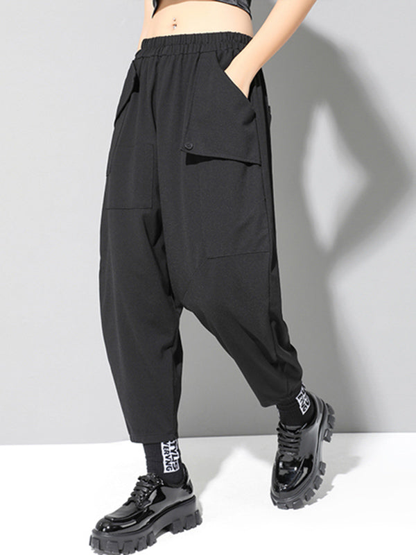 Sarouel élégant noir asymétrique à taille élastique