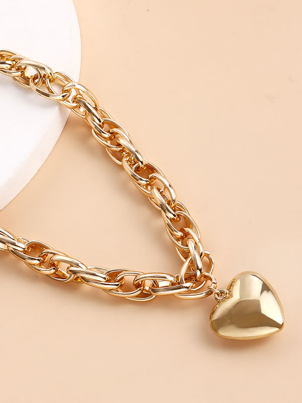 Collier normcore, à chaîne, en forme de cœur, couleur unie