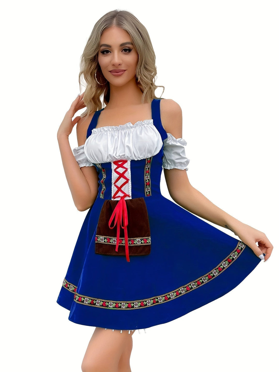 Robe Dirndl Bleue Sans Épaules pour Femmes Oktoberfest