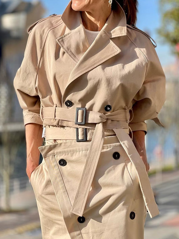 Veste ample à manches longues, à empiècements, à col revers