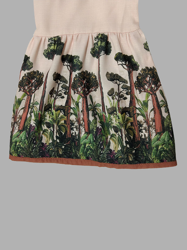 Robe longue ample à manches évasées, à imprimé feuilles, à col en V