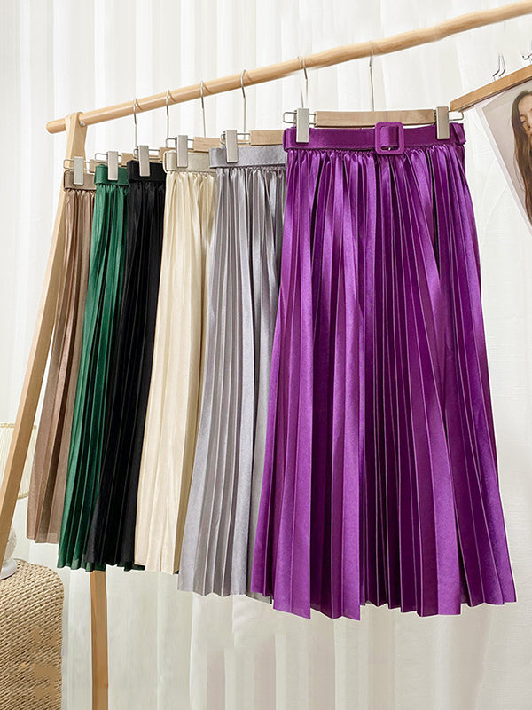 Jupe ample plissée couleur unie