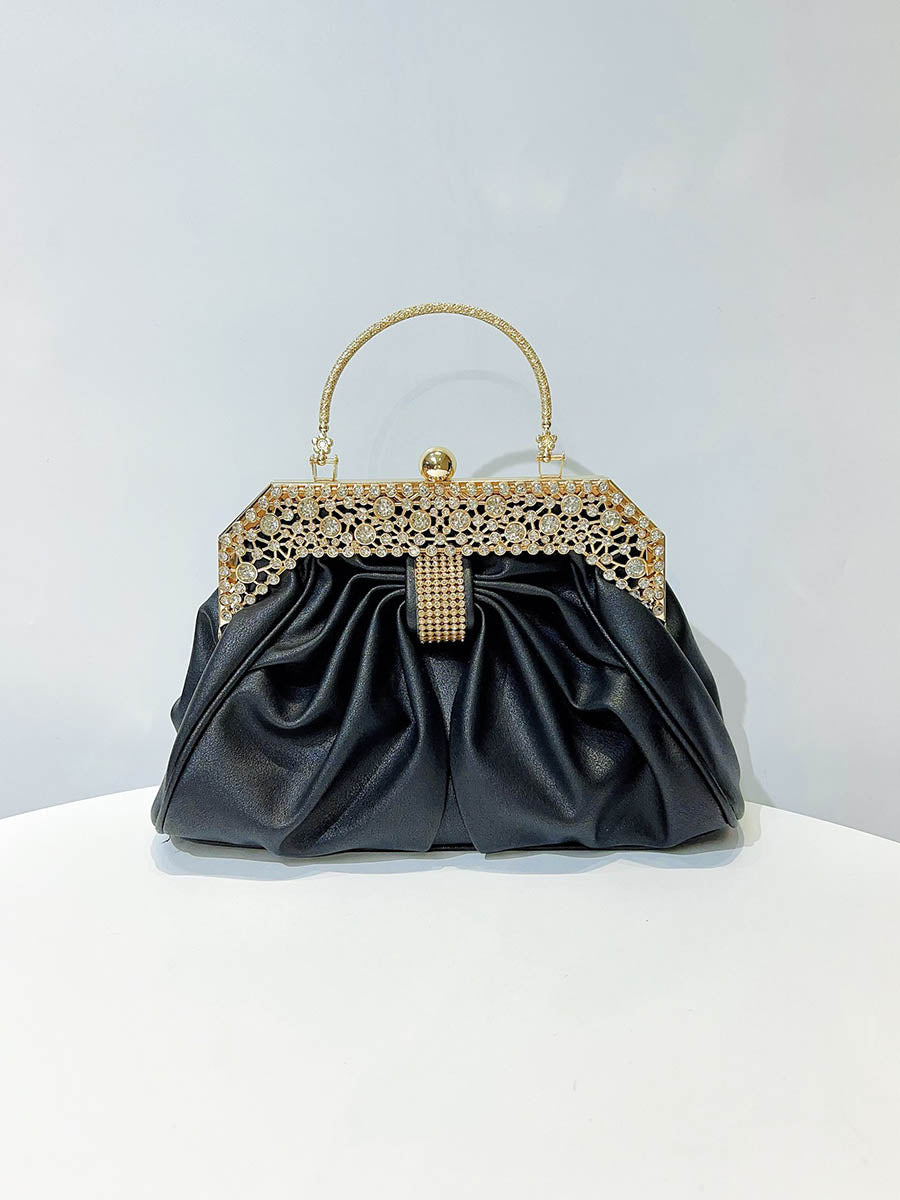 Sac à main plissé à chaîne, à strass, à empiècements