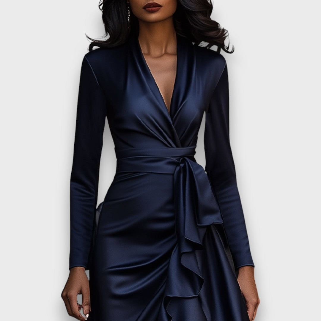 Marcelline – Robe maxi drapée avec volants