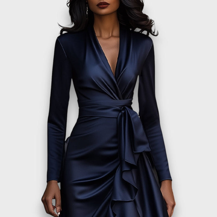 Marcelline – Robe maxi drapée avec volants