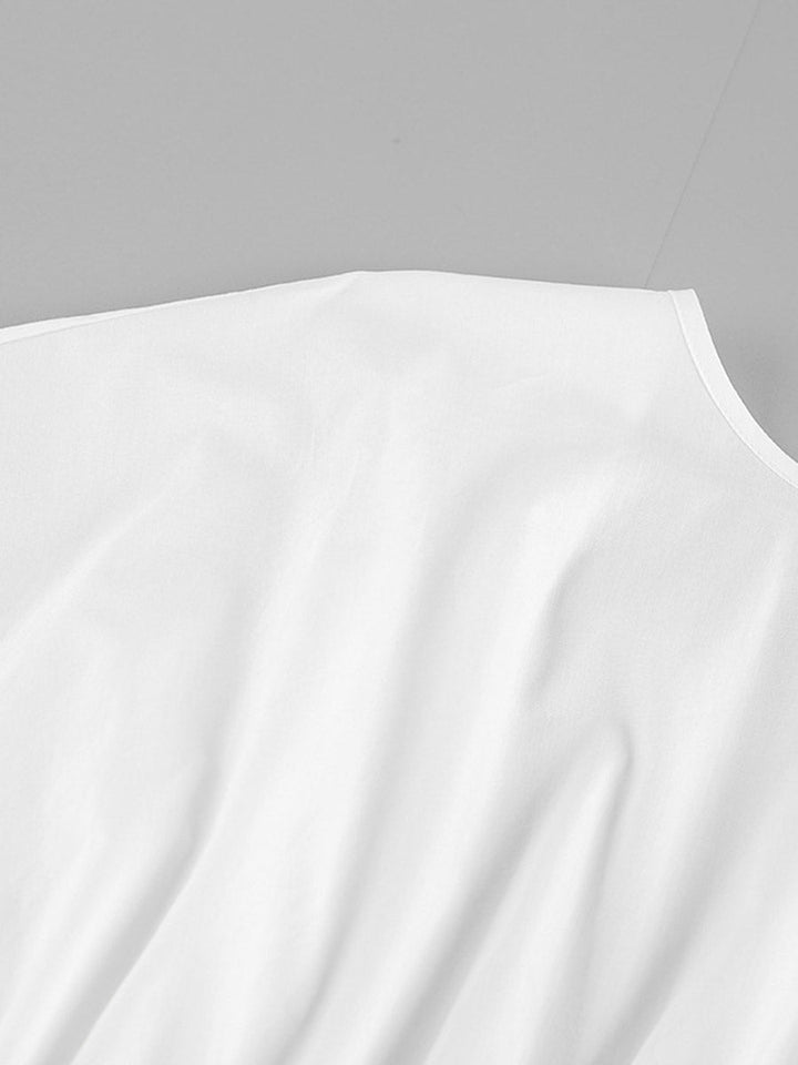 Chemisier plissé à taille élastique, taille haute, à empiècements, à taille nouée, à col rond, couleur unie
