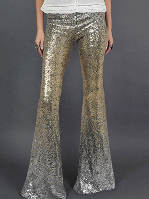 Pantalon brillant coupe slim, en dégradé, à sequins, couleur contrastée