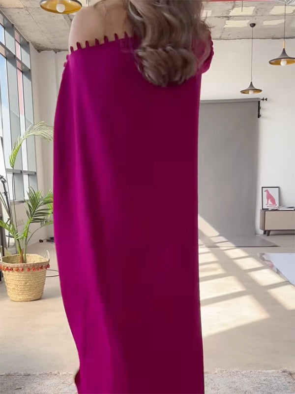 Robe longue ample boutonnée coupe droite, couleur unie