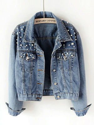 Veste à manches longues, à empiècements, à col revers, en jean