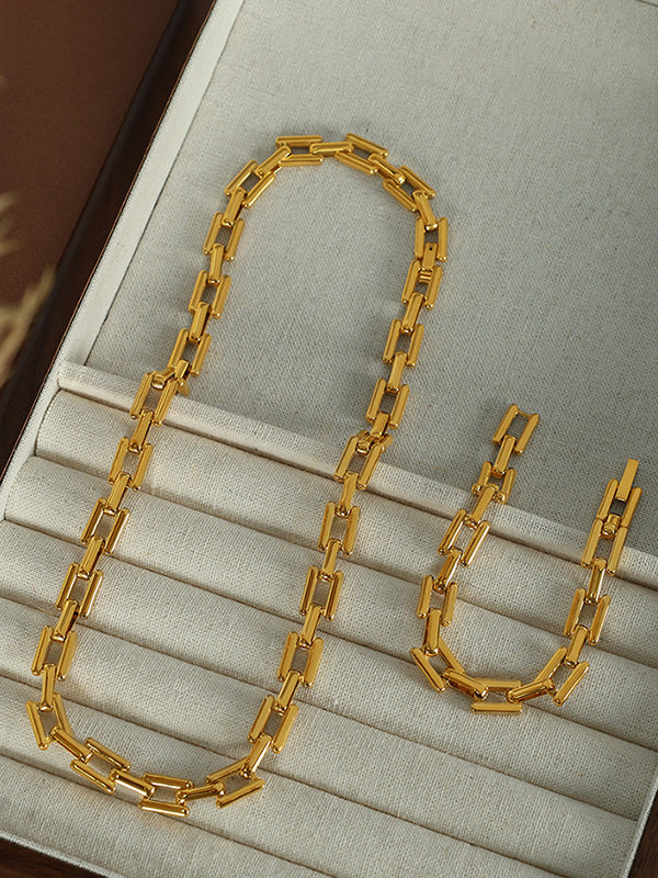 Parure bracelet et collier géométrique à chaîne