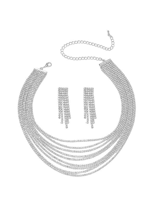 Parure boucles d'oreilles pendantes et collier superposée