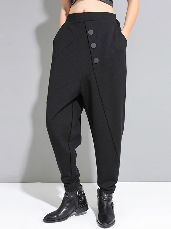 Pantalon sarouel taille haute noir avec boutons