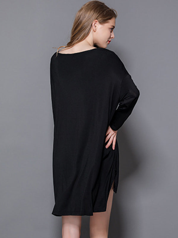 Robe de pyjama à manches longues en modal de couleur unie de grande taille