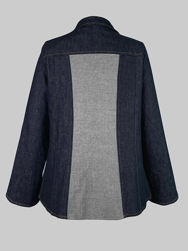 Veste ample à manches longues, à empiècements, à décolleté en V profond, couleur contrastée