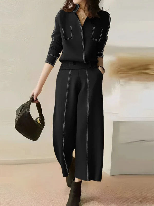 Pantalon ample taille haute, à empiècements