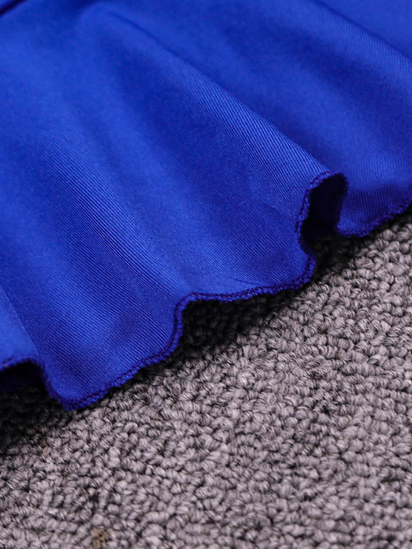 Robe mi-longue moulante plissée volantée à taille élastique, à empiècements, à col en V, couleur unie