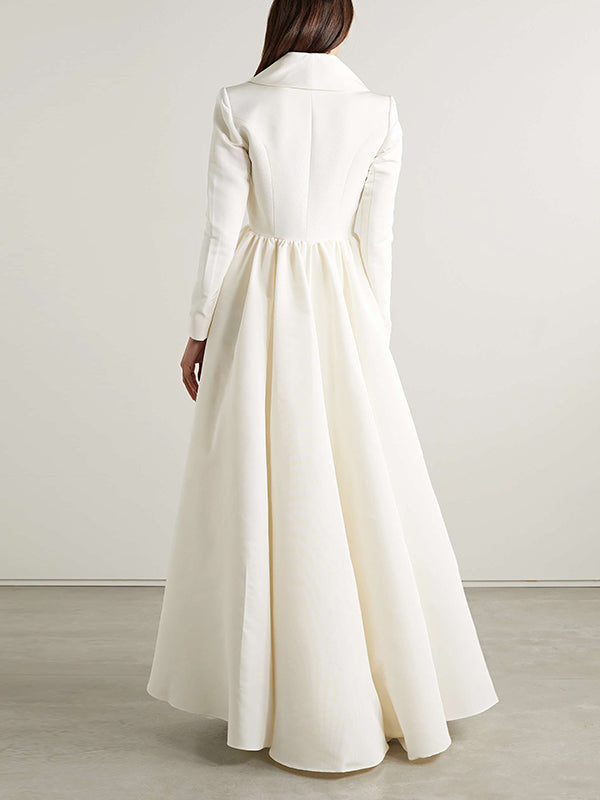 Ensemble deux pièces à ourlet plongeant, coupe portefeuille, à falbalas, à col en V, couleur unie – chemise + pantalon
