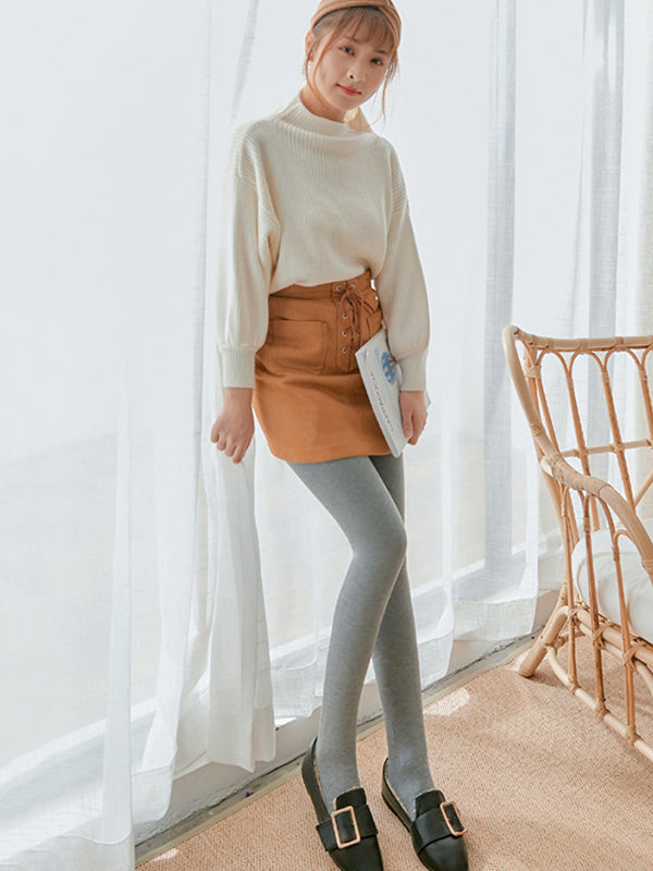Pantalon thermique en velours de couleur unie, jambe slim Simple, garde au chaud, bas