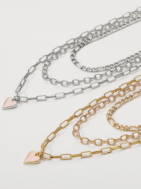 Collier géométrique superposé à chaîne, en forme de cœur