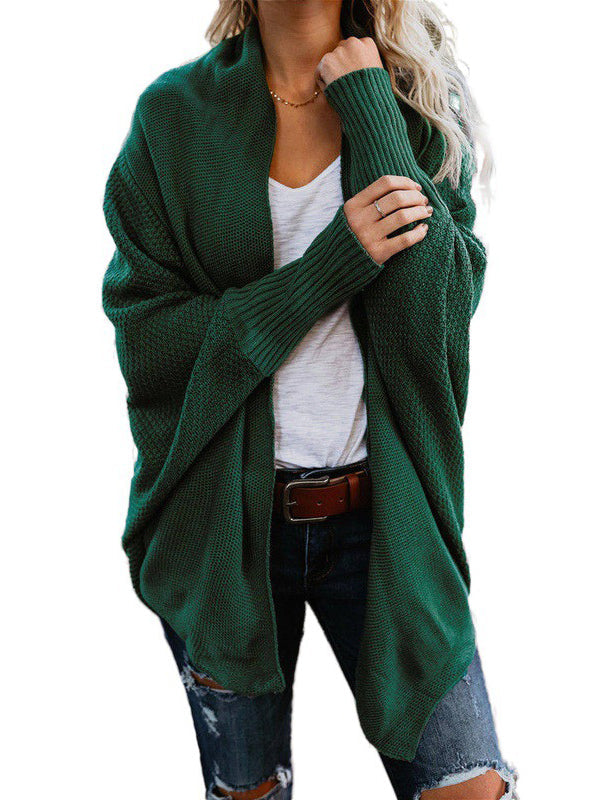 Cardigan décontracté ample à manches chauve-souris, couleur unie