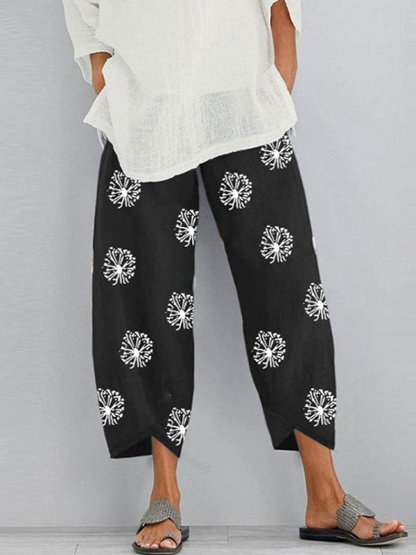 Pantalon ample à imprimé floral, à poches, à empiècements
