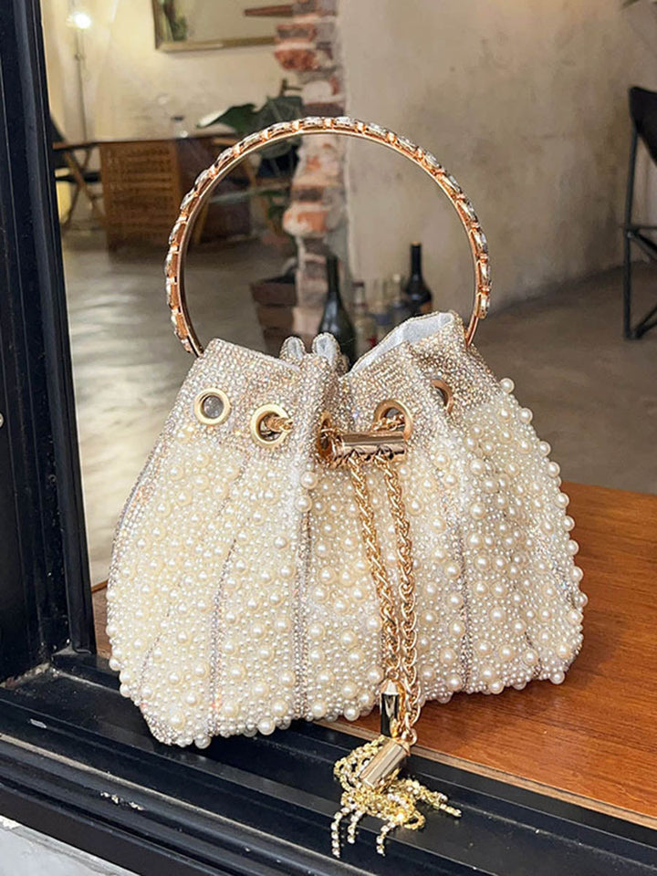 Sac à main ajouré géométrique à strass, à cordon de serrage