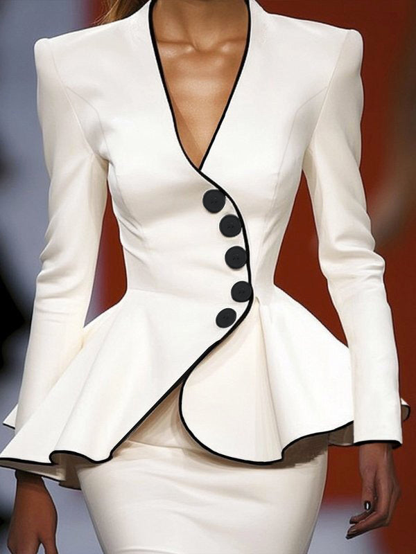 Veste boutonnée à manches longues, à décolleté en V profond