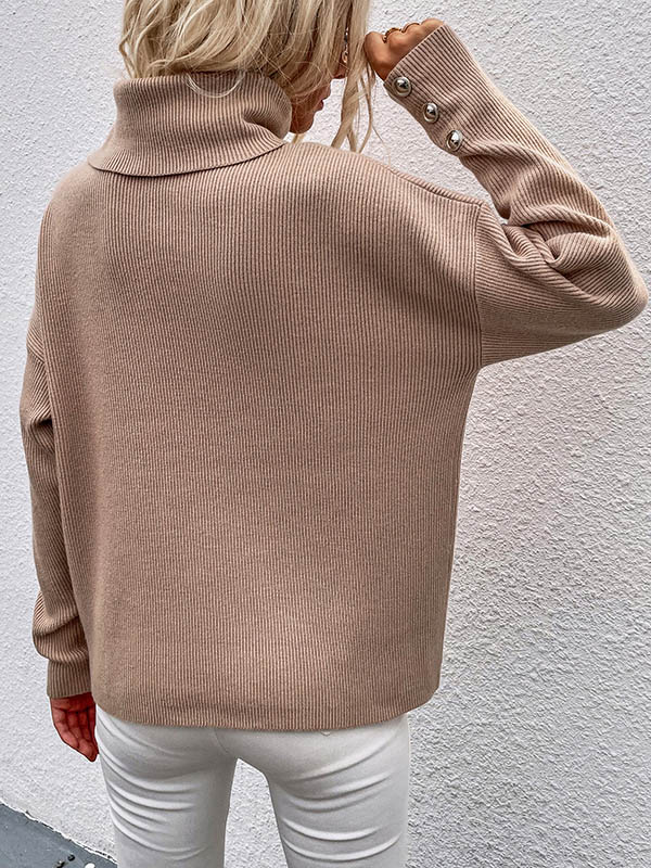 Tricot décontracté ample de couleur unie à col haut et manches longues