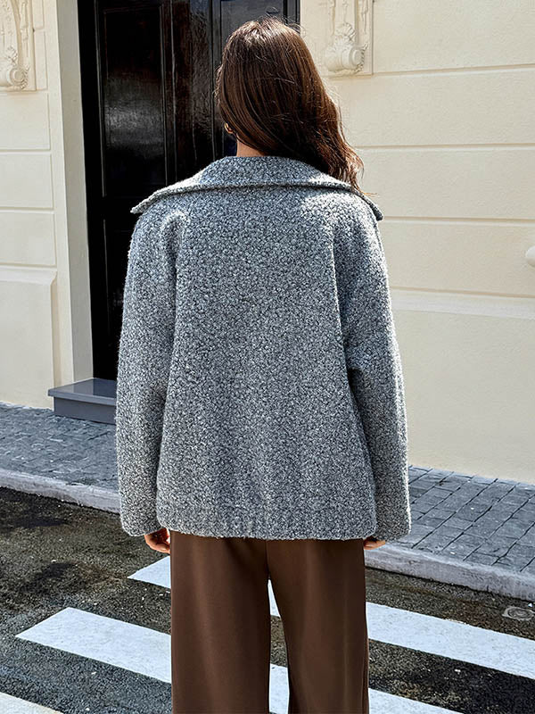 Cardigan ample à manches longues boutonné, couleur unie, hauts à revers, vêtements d'extérieur