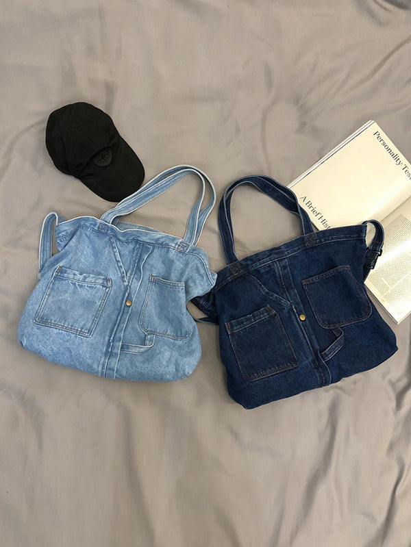 Sac décontracté en jean, à empiècements, couleur unie
