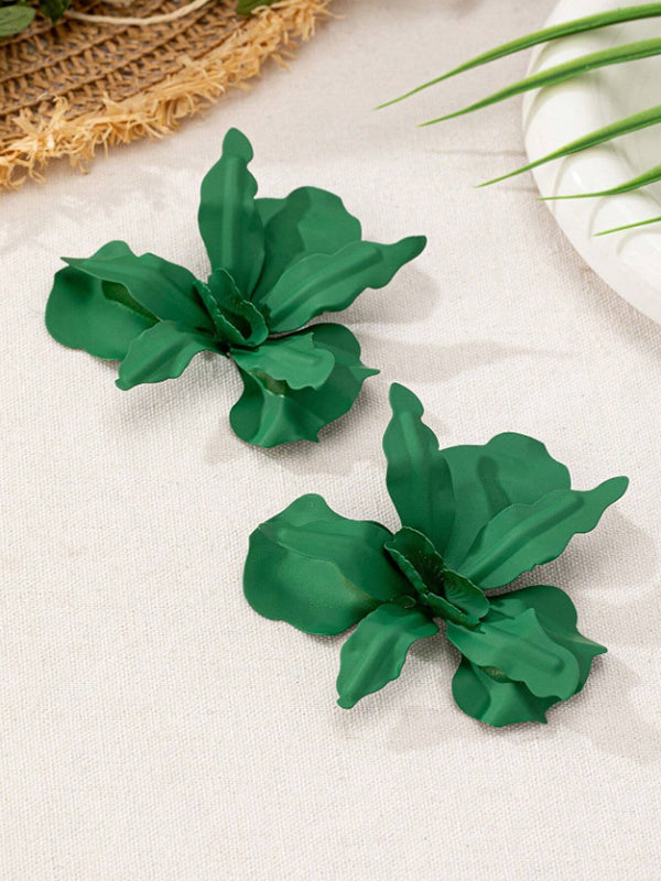 Boucles d'oreilles en forme de fleur, couleur unie