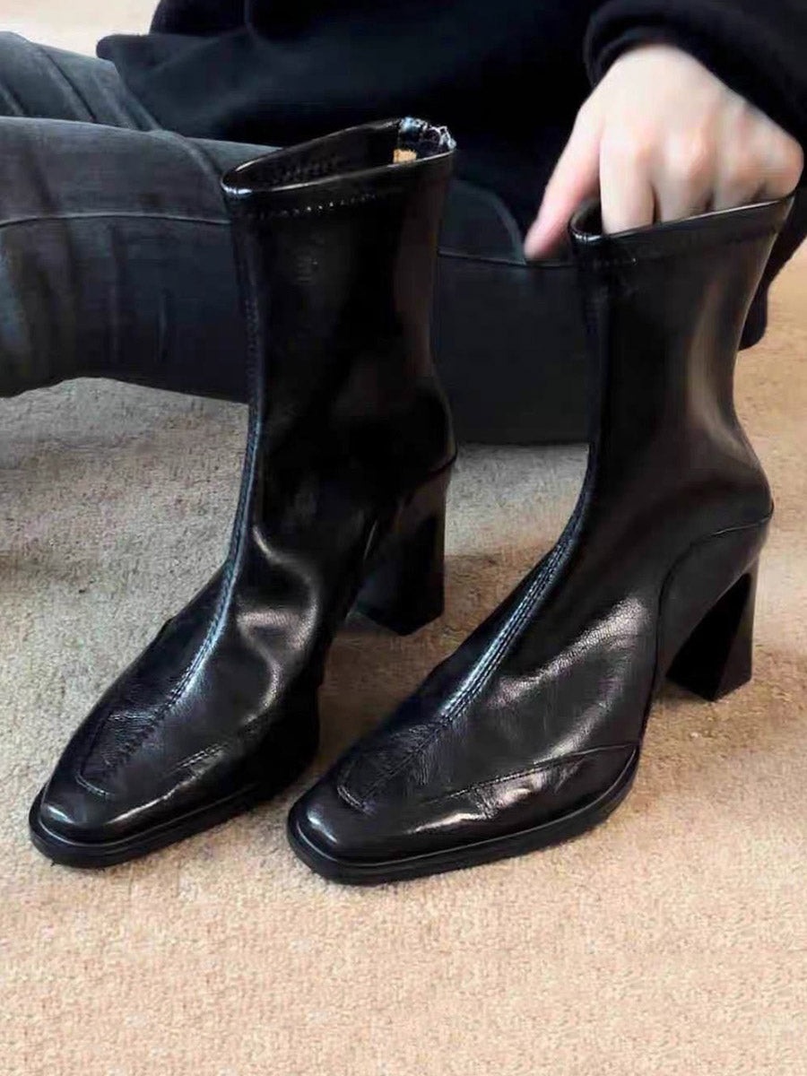 Bottes à empiècements, à bout carré, à fermeture éclair