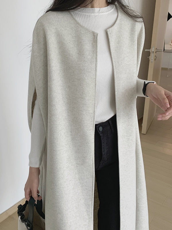 Veste ample sans manches, à col rond, style cape, couleur unie