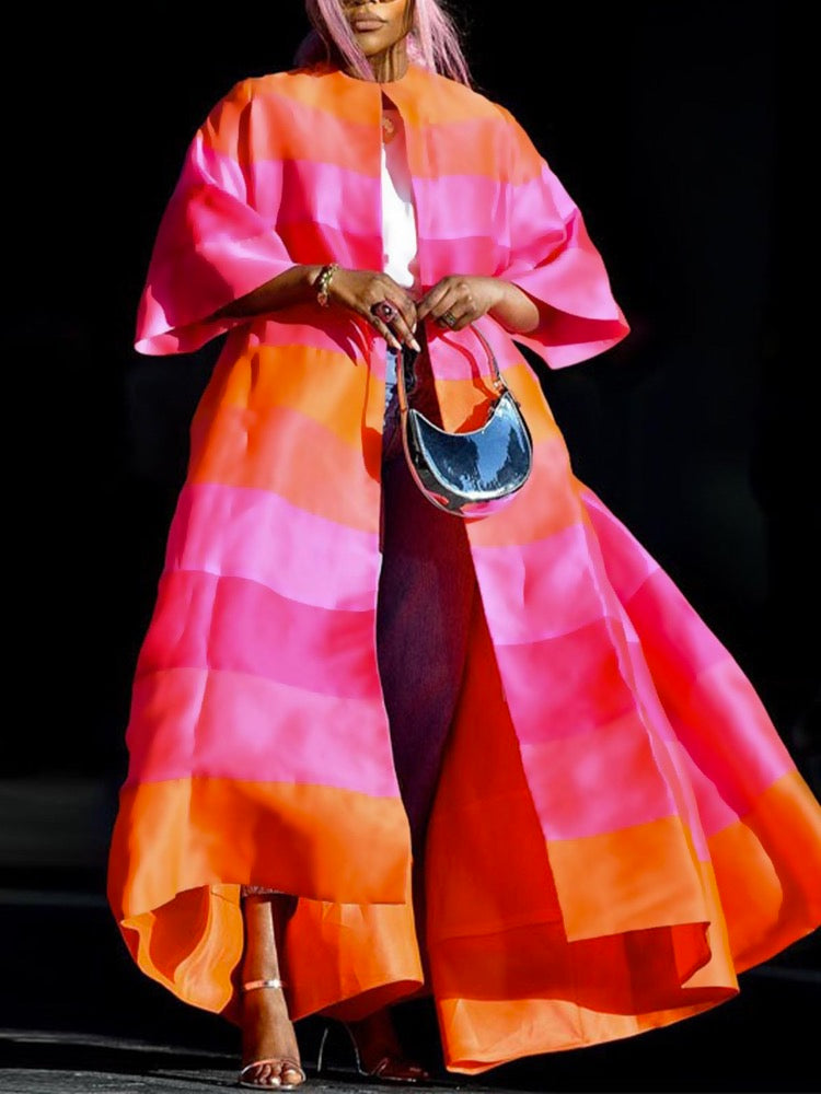 Veste ample rayée à manches courtes, couleur contrastée