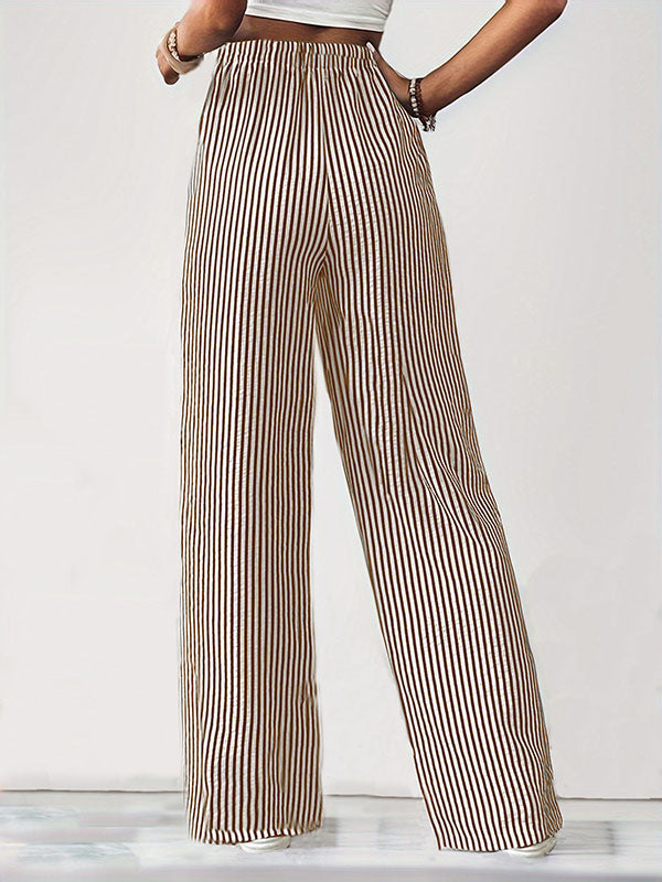 Pantalon ample rayé à cordon de serrage, à taille élastique, à poches, à empiècements