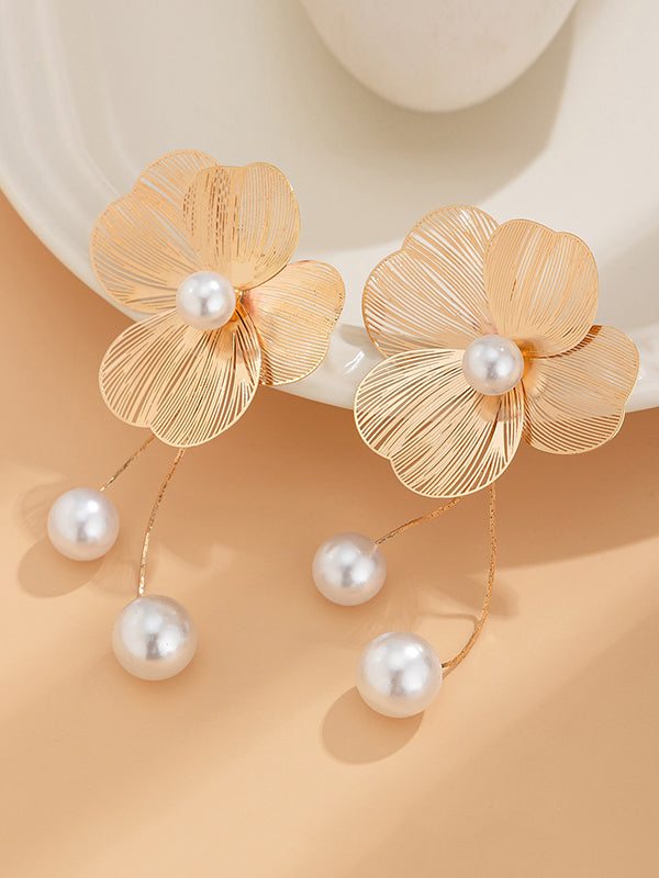 Boucles d'oreilles pendantes en forme de fleur, à pompons
