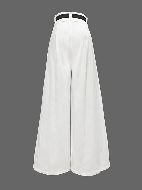 Pantalon ample plissé taille haute, à cordon de serrage